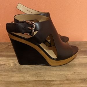 Michael Kors black leather summer wedges